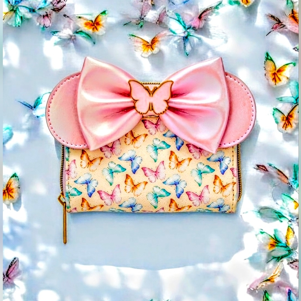 Loungefly Disney Minnie Mouse Ears 🦋 Butterfly Mini Zipper Wallet NWT